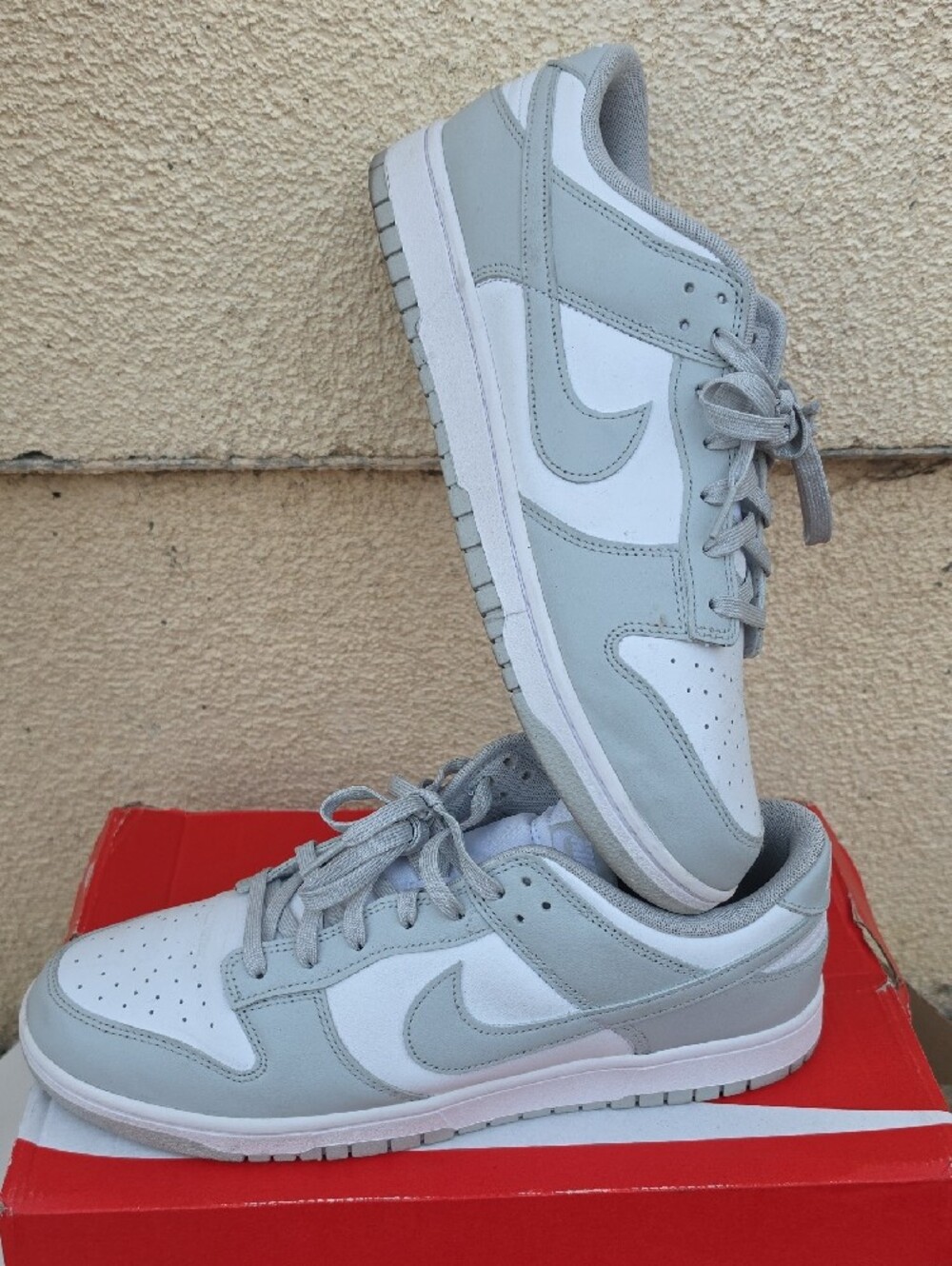 Nike Dunk Low Retro Sneakers in White and Light Gray Mens
